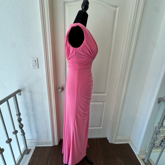 NWT Ieena Mac Duggal Sz 2 Candy Pink Jersey Sleeveless Side Ruched Slit Gown - Picture 14 of 15